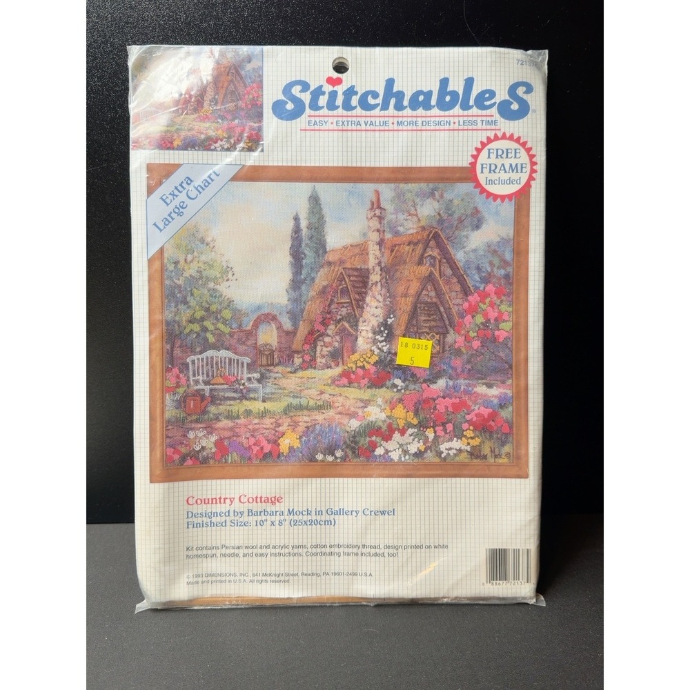 Vintage Dimensions Country Cottage Crewel Kit 72137 1993 Broken Frame